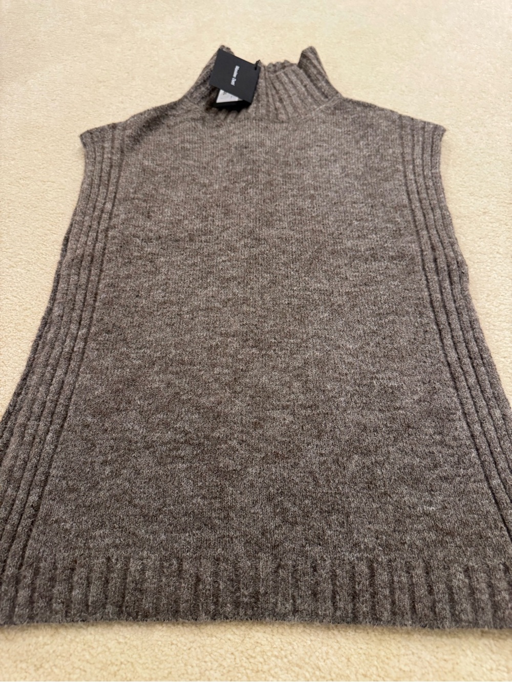 Massimo Dutti Heathered Taupe Sleeveless Mock-Neck Vest